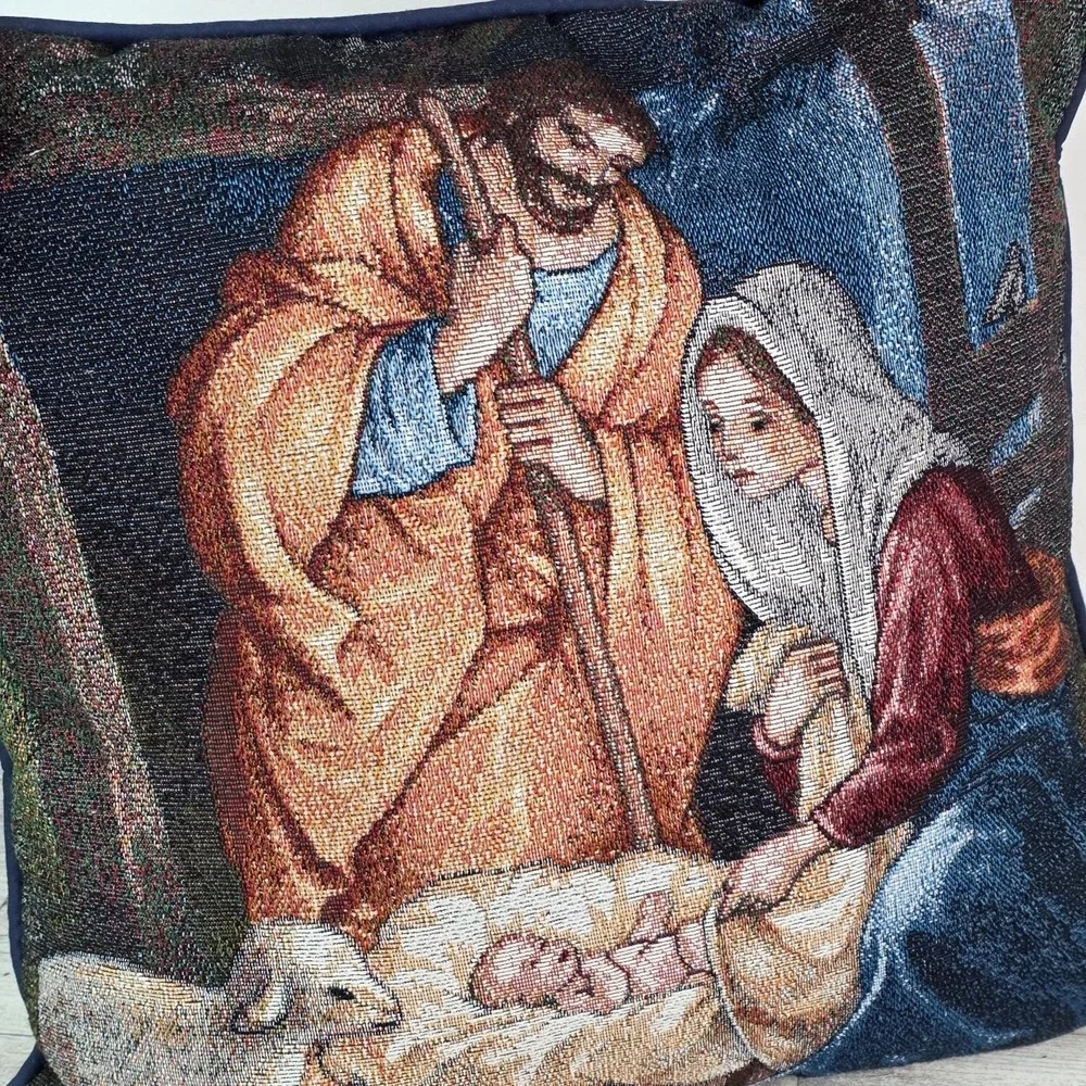 VTG 2002 Mohawk Home Tapestry Throw Pillow Nativity Scene 16x15